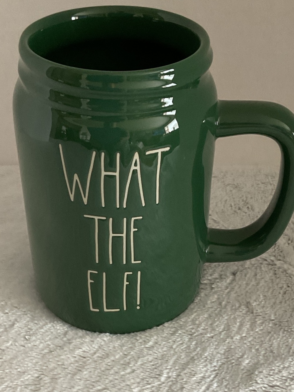 Rae Dunn “What The Elf” Mason Jar Style Mug